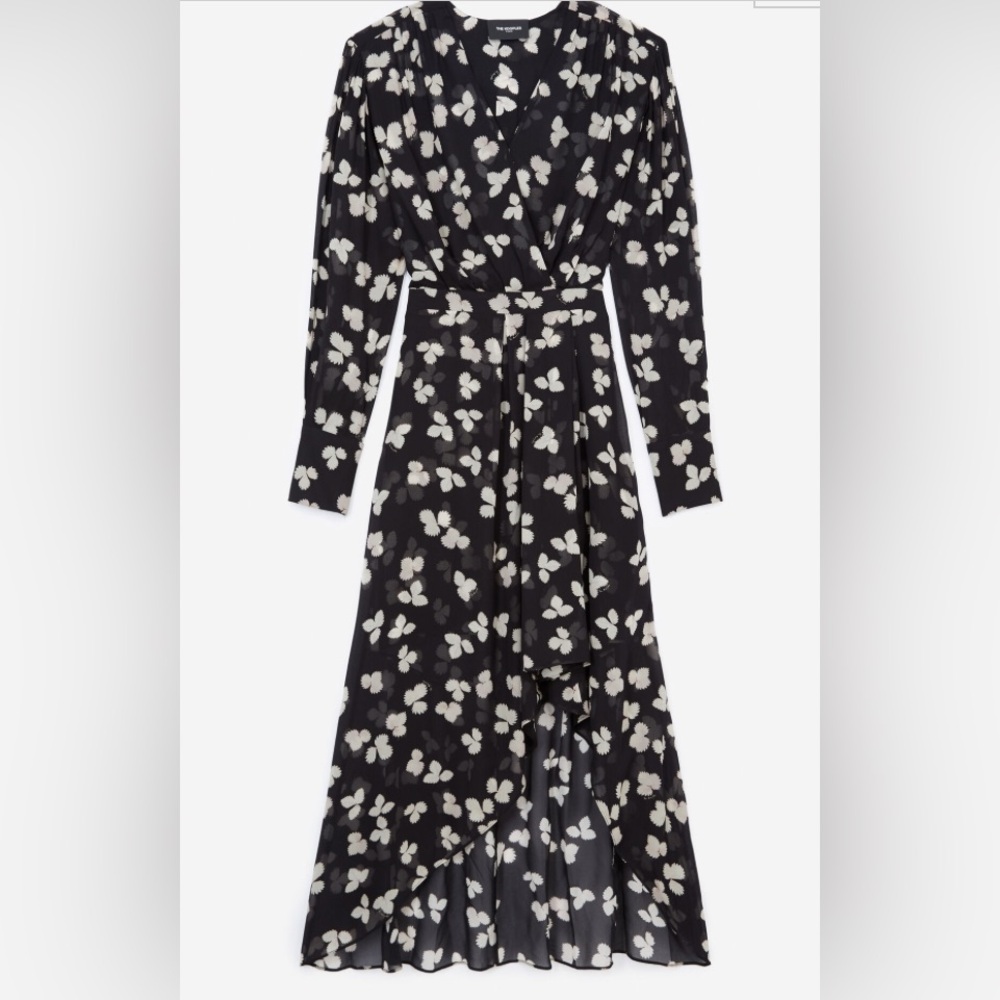 The Kooples Paris ASYMMETRIC LONG FLOWING DRESS BLACK FLORAL 1